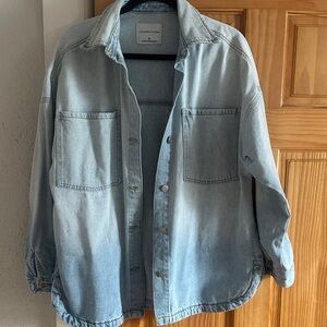 Celebrity Pink Light Blue Denim Jean Jacket.